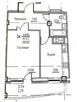 1-к квартира, вторичка, 42м2, 17/18 этаж