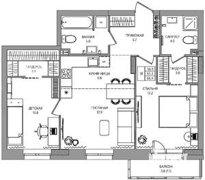 3-к квартира, вторичка, 66м2, 2/10 этаж